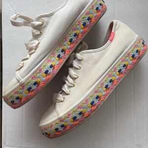 Keds White Platform Sneakers with Multicolor Embroidery Size 7